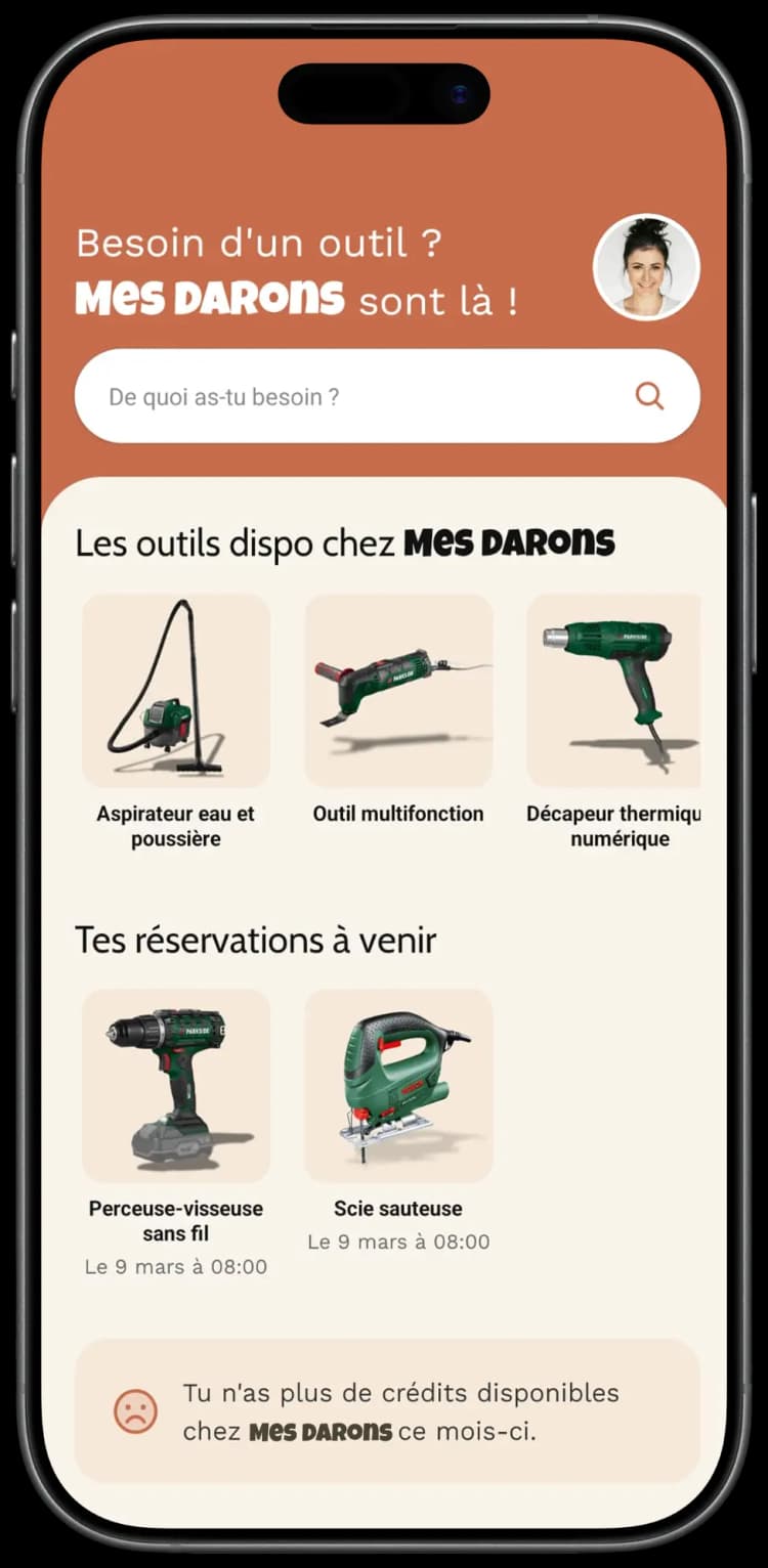 Application mobile Mes Darons pour réserver vos outils en ligne